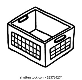 container basket /  cartoon vector illustration, black and white, hand drawn, sketch style, isolated on white background.