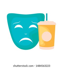 container beverage with theater mask