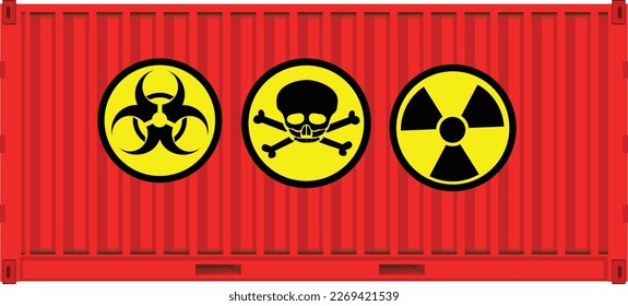 Container with biohazard alarm Harmful viruses, bacteria or toxins. Perfect for backgrounds, Red container with nuclear radiation symbol, Vector Danger Sign With Skull And Crossbones, Skull and