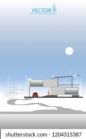 container box house on winter background.container box home.