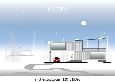 container box house on winter background.container box home.