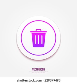 Container button. Trash can icon. Purple, white colors