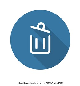 Container Button. Trash Can Icon. Flat Design. Long Shadow. Isolated.