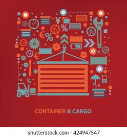 Container and cargo concept design on red background,vector