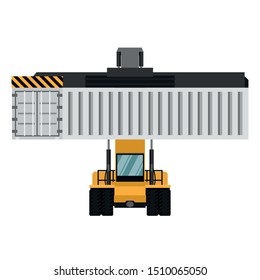 Container cargo forklifts. Industrial forklift vector design from front view. Export Logistics