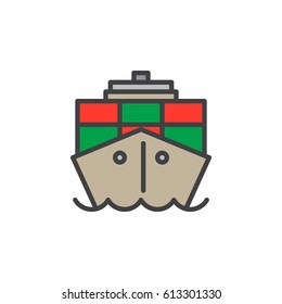 Container, cargo ship filled outline icon, line colorful vector sign, linear style pictogram isolated on white. Symbol, logo illustration. Editable stroke. Pixel perfect