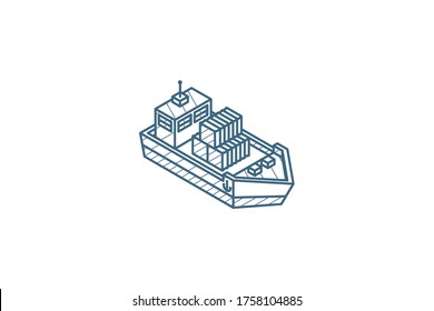 container cargo ship isometric icon. 3d vector illustration. Isolated line art technical drawing. Editable stroke