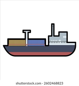 Container Cargo Ship Modern, Editable Vector Colored Illustration For Transportation and Vehicle Design