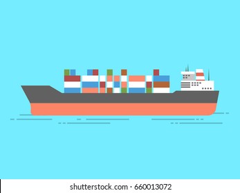 Container Cargo ship in the ocean icon. Vector illustration