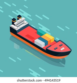 Container or cargo ship sailing in the sea. Multi-purpose vessel. Chemical or product tanker. Custom high speed picker boat. Carries cargo, goods, and materials from one port to another. Vector