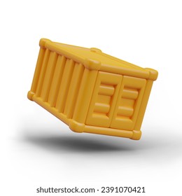 Container for cargo transportation by ship. Yellow box made of slats. Realistic vector image with shadows. Color illustration on white background. Web design