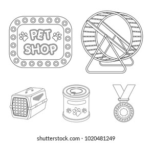 Container for carrying animals and other attributes of the zoo store. Pet shop set collection icons in outline style vector symbol stock illustration web.