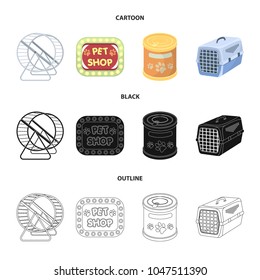 Container for carrying animals and other attributes of the zoo store. Pet shop set collection icons in cartoon,black,outline style vector symbol stock illustration web.
