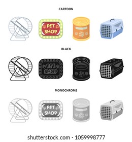 Container for carrying animals and other attributes of the zoo store. Pet shop set collection icons in cartoon,black,monochrome style vector symbol stock illustration web.