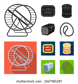 Container for carrying animals and other attributes of the zoo store. Pet shop set collection icons in black, flat style vector symbol stock illustration web.
