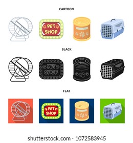 Container for carrying animals and other attributes of the zoo store. Pet shop set collection icons in cartoon,black,flat style vector symbol stock illustration web.