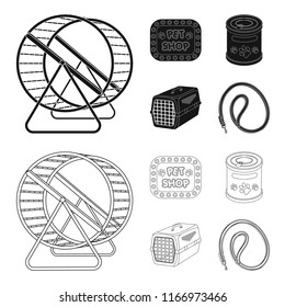 Container for carrying animals and other attributes of the zoo store. Pet shop set collection icons in black,outline style vector symbol stock illustration web.