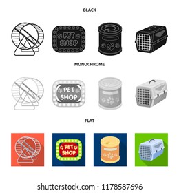 Container for carrying animals and other attributes of the zoo store. Pet shop set collection icons in black, flat, monochrome style vector symbol stock illustration web.