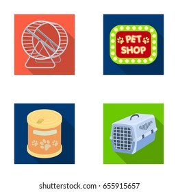 Container for carrying animals and other attributes of the zoo store. Pet shop set collection icons in flat style vector symbol stock illustration web.