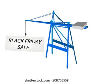 A Container Crane with Black Friday Billboard for Start Christmas Shopping Season and Biggest Discount Promotion in A Year. 