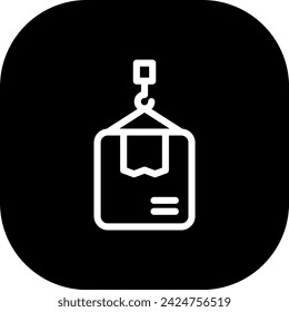 Container crane delivery services icon with black filled line outline style. crane, transportation, container, shipping, freight, export, cargo. Vector Illustration