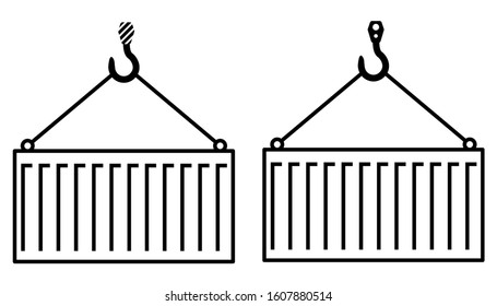 Container and crane icon design. Container with crane icon in trendy outline style design. Vector illustration.
