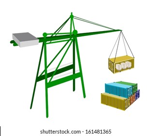 A Container Crane Lifting A Freight Container from Stack To A Ship, Container Crane Is A Heavy Machine for Loading and Unloading Container from Container Ship. 