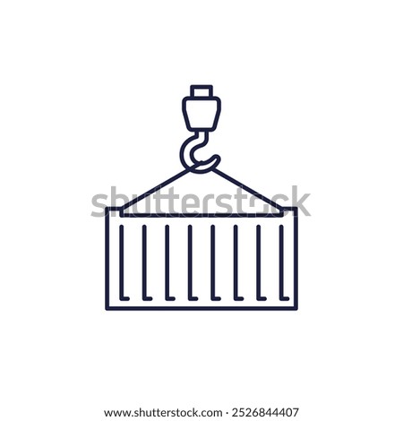 container and crane line icon on white
