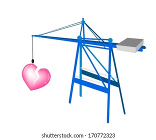 A Container Crane with Lovely Big Broken Heart Preparing for Storage and Transportation to Hospital for Repairer. 