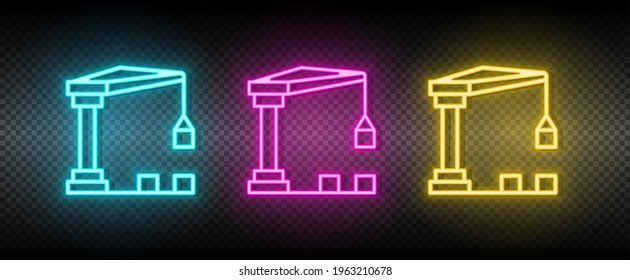 container crane, crane machine neon icon set