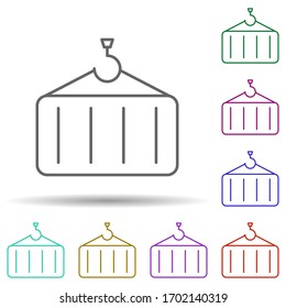 Icono multicolor de grúa de contenedor. Línea delgada simple, contorno vectorial de iconos logísticos para ui y ux, sitio web o aplicación móvil