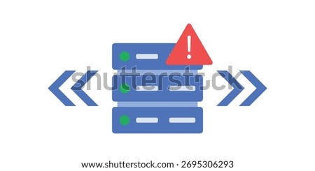 Container drift alert icon showing a server with shifting outlines and red exclamation mark. Ideal for cloud infrastructure monitoring, security alerts, and container management systems.