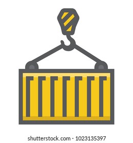 Container filled outline icon, logistic and delivery, crane sign vector graphics, a colorful line pattern on a white background, eps 10.