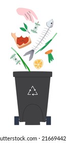 Container for food waste. Special box for biowaste. Ecotheme. Flat vector illustration. Eps10