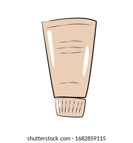 container for foundation or bb and cc cream. Illustration of beige plastic tube and transparent glass bottle with dispenser. Vector blank template of packaging for cosmetic product