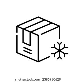 Container for frozen goods. Delivery package. Pixel perfect, editable stroke