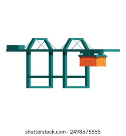 Container gantry crane lifting cargo container at port terminal, global logistics, export and import business