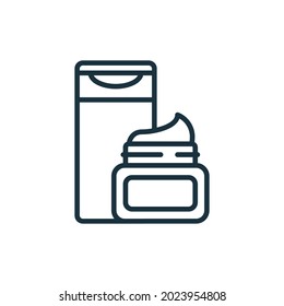 Container for Hair Care Products Line Icon. Jar of Lotion, Shampoo, Balsam, Mask for Hair Linear Pictogram. Package for Cosmetic Product Outline Icon. Editable Stroke. Isolated Vector Illustration.