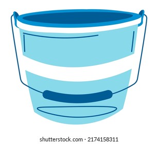Container with handle, isolated plastic bucket for cleaning or carrying, storage or transportation. Doing domestic chores, detailed tool helping with containing water mass. Vector in flat style