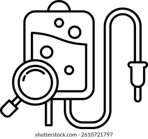 A container with a handle is shown with a magnifying glass on it