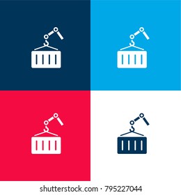 Container hanging of a crane four color material and minimal icon logo set in red and blue