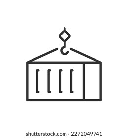 Container hanging from a hook, linear icon. Line with editable stroke