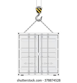 Container hanging on the crane. Vector illustration isolated on white background.