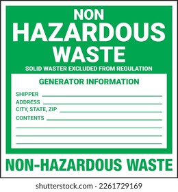Container Hazardous Standard Label Marking Non Hazardous Waste Green