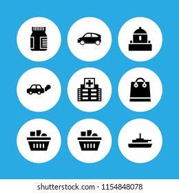 container icon. 9 container set with bunker, ship, transport and contamination vector icons for web and mobile app