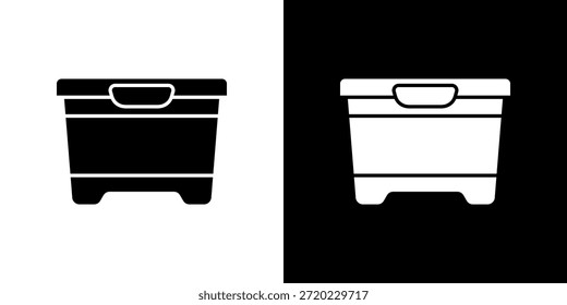 Icono de contenedor lleno en blanco y negro.
