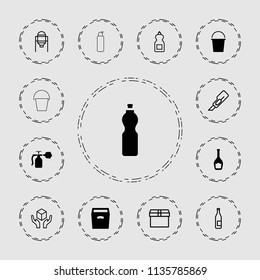 Container icon. collection of 13 container filled and outline icons such as box, tank, cleanser, cutter, bottle, handle with care. editable container icons for web and mobile.