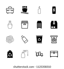Container icon. collection of 16 container filled and outline icons such as trash bag, cargo ship, cream tube, recycle bin, chest. editable container icons for web and mobile.