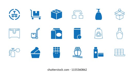 Container icon. collection of 18 container filled and outline icons such as cargo terminal, cream tube, cargo on cart, cargo ship. editable container icons for web and mobile.