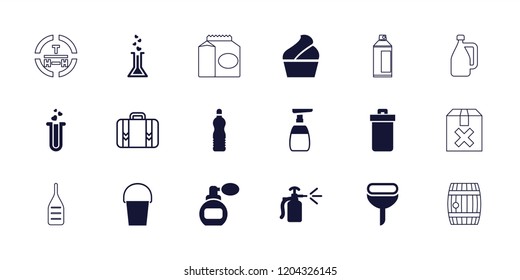 Container icon. collection of 18 container filled and outline icons such as trash bin, perfume, spray bottle, heart test tube. editable container icons for web and mobile.